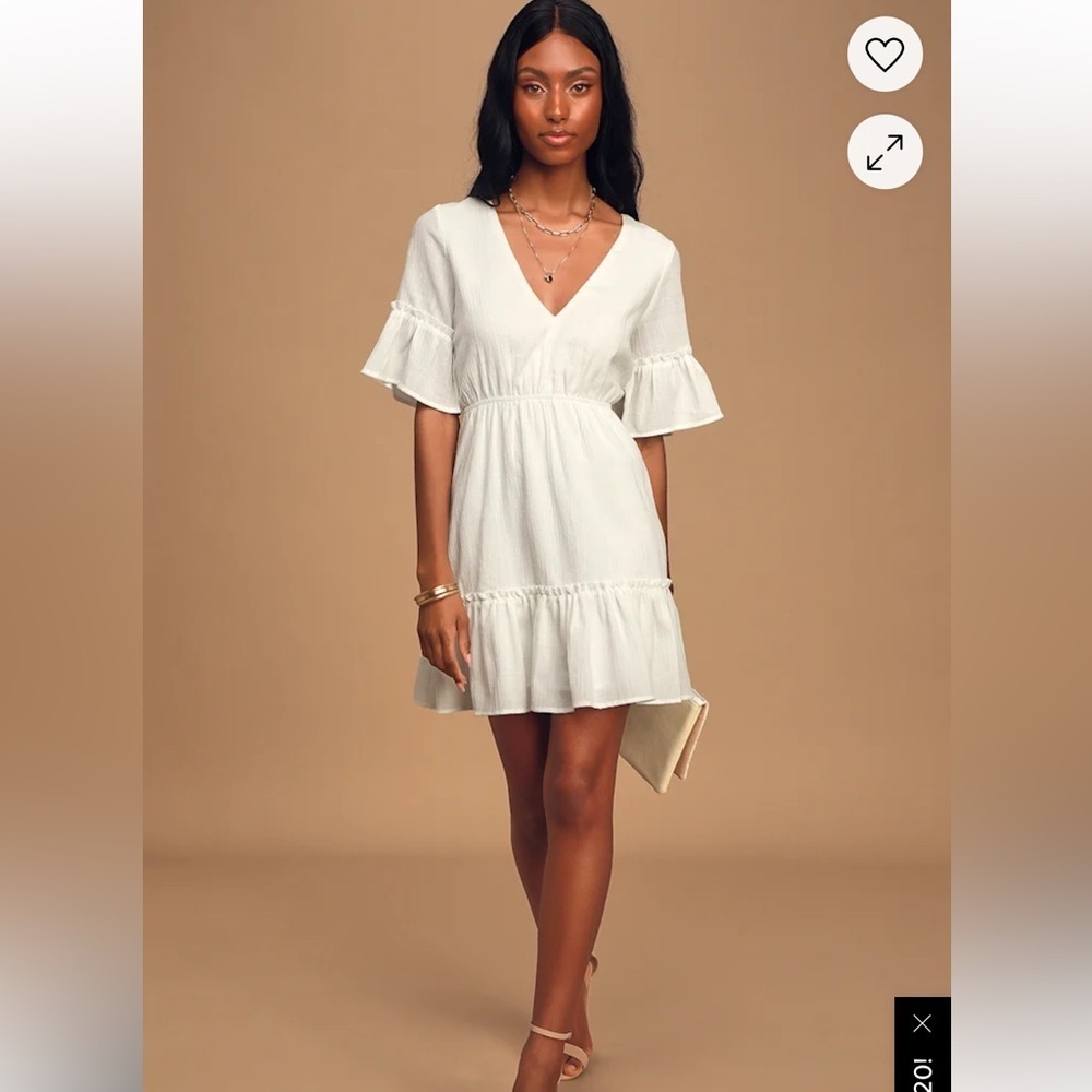 Lulu's Elegant White V-Neck Dress - Picture 1 of 9